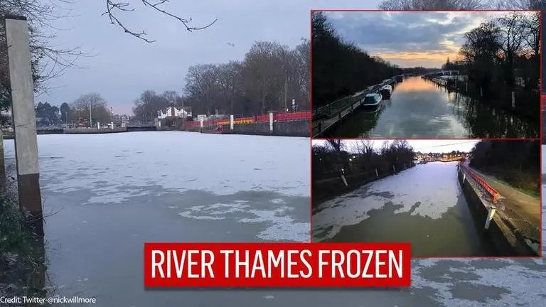 Thames river freezes for the first time in 60 years due to extreme cold condition in UK Thames