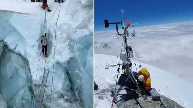 Team of sherpas and scientists install world's highest weather station on Mount Everest Mount Everest