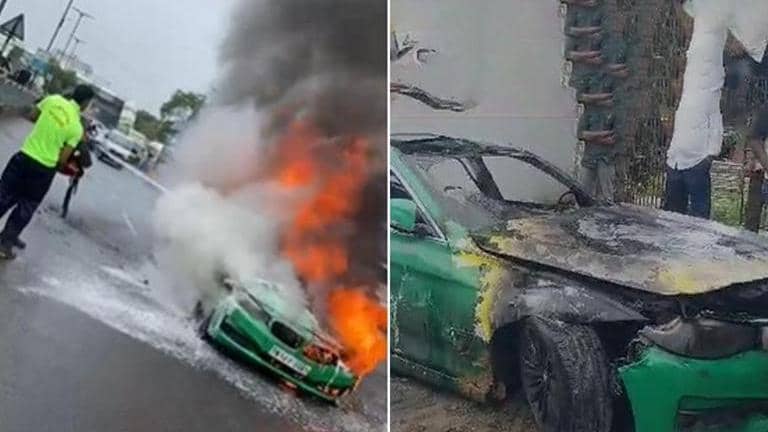 Luxury BMW car goes up in flames in Chrompet near Chennai, driver ...