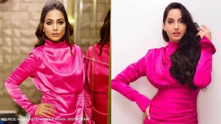When Hina Khan and Nora Fatehi wore similar pink dresses; see pics Hina Khan