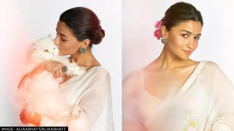 Gangubai Kathiawadi star Alia Bhatt stuns in white saree as she poses with her cat Edward Gangubai Kathiawadi