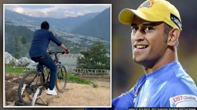 MS Dhoni captured cycling amidst beautiful backdrop outside Shimla house: WATCH MS Dhoni