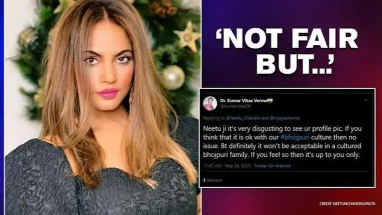 Neetu Chandra slams user who called her picture 'disgusting' & 'against Bhojpuri culture' Neetu Chandra