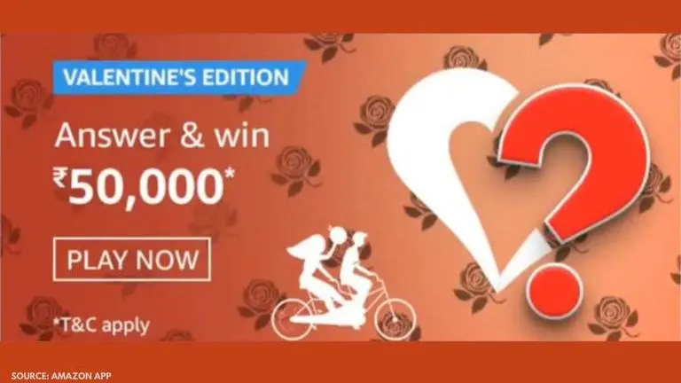 Amazon Valentine's Edition Answer and Win Amazon Pay balance Rs. 50,000, February 10 Amazon Valentine's Edition answer and win