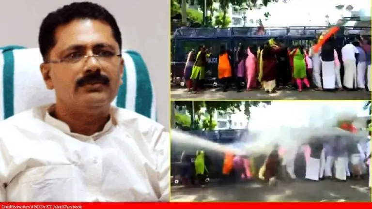 Kerala Police uses water cannons to disperse BJP protesters demanding Jaleel's resignation Kerala