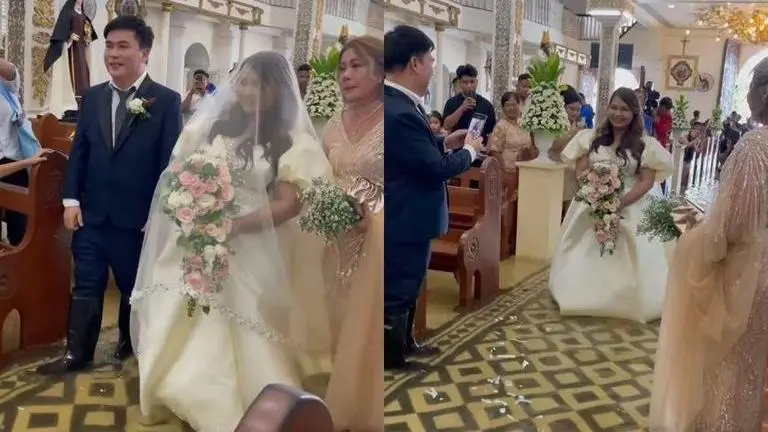 Typhoon Khanun fails to wash away Filipino couple's soaking-wet church wedding: WATCH Filipino couple