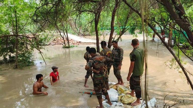 Indian Army fixes major breach in Yamuna embankment at Indraprastha ...