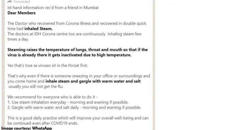 Fact Check: Does steam inhalation really cure novel Coronavirus? fact check