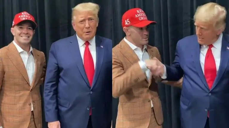 Colby Covington awkwardly tries to kiss US President Donald Trump's hand at Nevada rally colby covington