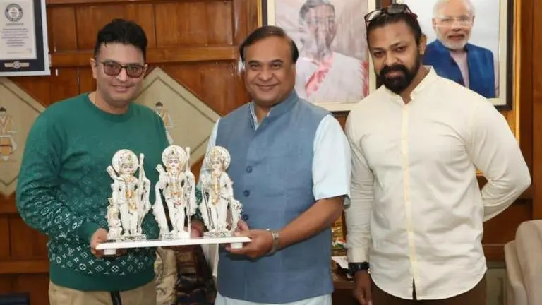 Adipurush actor Devdatta Nage, Bhushan Kumar meet Assam CM Himanta Biswa Sarma Adipurush