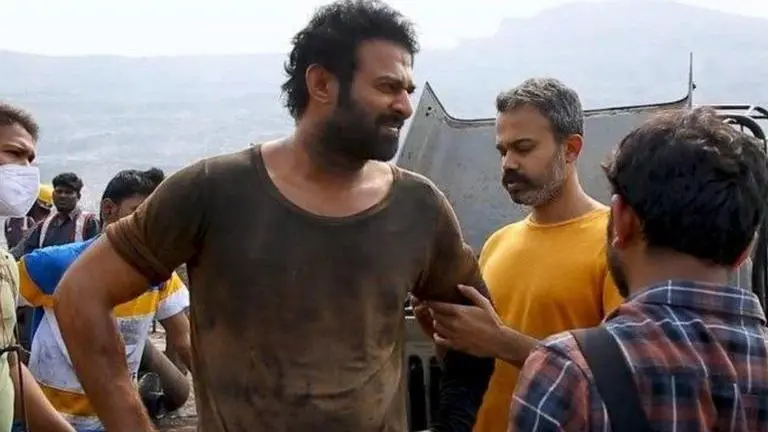 Actor Prabhas with director Prashanth Neel on the set of Salaar (Image: salaar/Twitter)