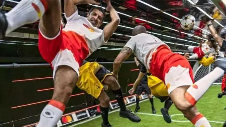 First-Ever 'Zero Gravity' football match sees Luis Figo script record with bicycle goal Luis Figo, Zero Gravity goal