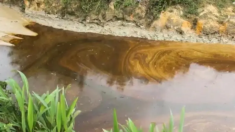 Oil spill from Shell pipeline pollutes river and farmlands in Nigeria oil spill
