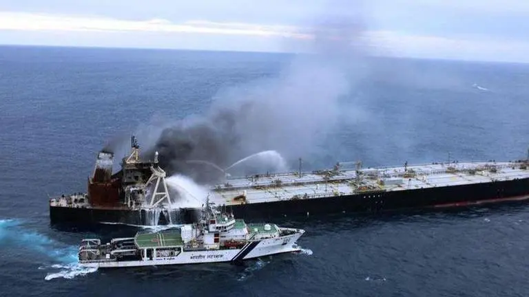Captain of oil tanker that caught fire barred from leaving Sri Lanka