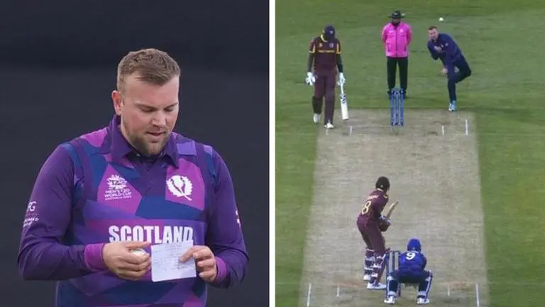 T20 World Cup: Scotland's Mark Watt's unique behind-the-stumps ball stuns Windies batsman T20 World Cup, Scotland, Mark Watt, Scotland vs West Indies, Mark Watt bowling, George Munsey, World T20, ICC T20 World Cup, T20 World Cup qualifier,