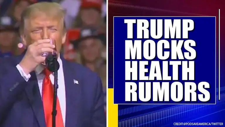 Trump shows he can drink glass of water using just one arm; crowd goes wild in response Donald Trump