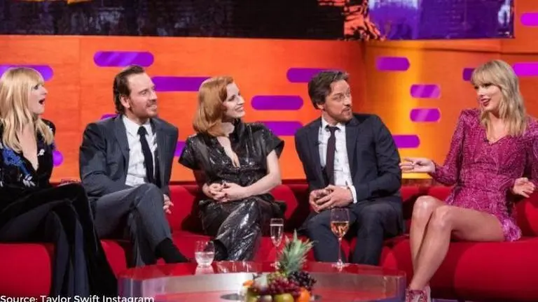 In image: Taylor Swift, Sophie Turner, Jessica Chastain, James McAvoy, Michael Fassbender. Source: Taylor Swift Instagram