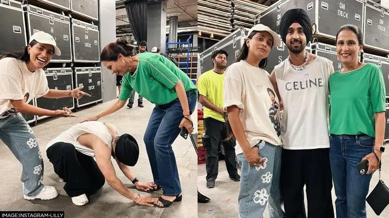 Diljit Dosanjh meets Lilly Singh at his concert, falls at her mother's feet for blessings diljit dosanjh