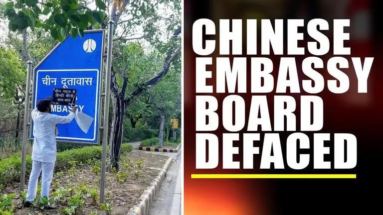 Hindu Sena defaces Chinese Embassy sign in Delhi; 'China a traitor; India-China Bye Bye' Chinese Embassy