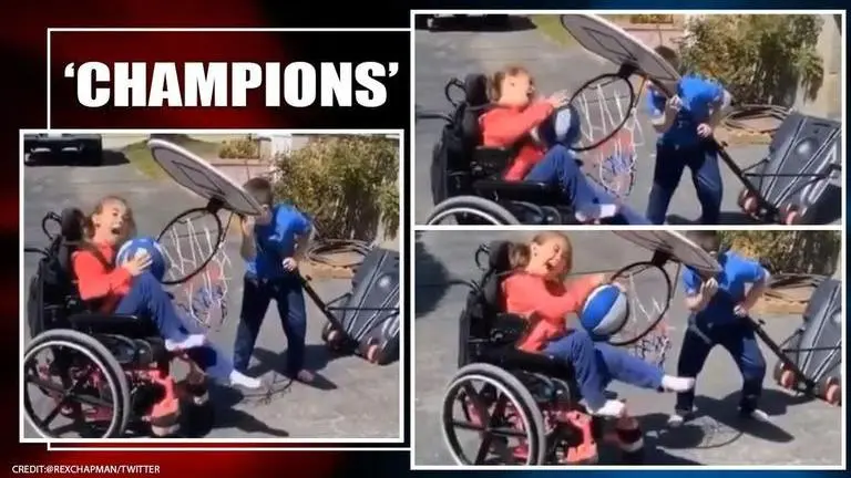 Brother helps sister on wheelchair play basketball, netizens love the joy on her face Brother