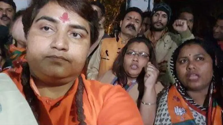 Pragya Thakur sits on dharna after police refuse to register FIR against Congress MLA Madhya Pradesh