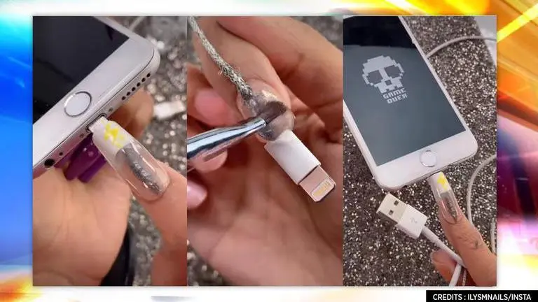 Nail artist designs iPhone charger, inserts it in smartphone too; internet says 'so cool' nail art