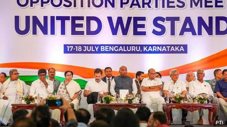 Opposition parties form 'INDIA' front to challenge BJP in 2024 polls Opposition party meet held in Bengaluru on July 18.