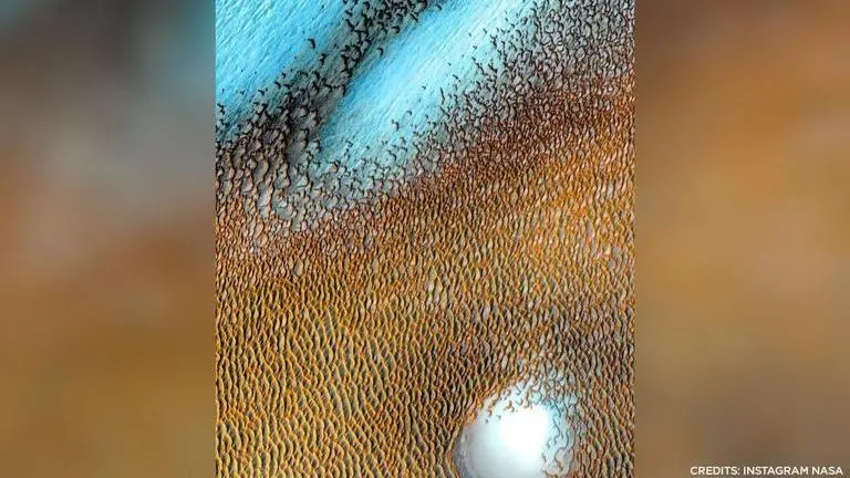 NASA shares image of 'marvellous' wind-sculpted sea of blue dunes on Mars surface NASA