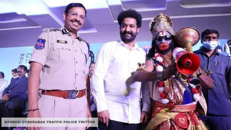 Jr NTR flaunts his 'RRR' look at the 2021 Cyberabad Traffic Police Annual Conference Jr NTR