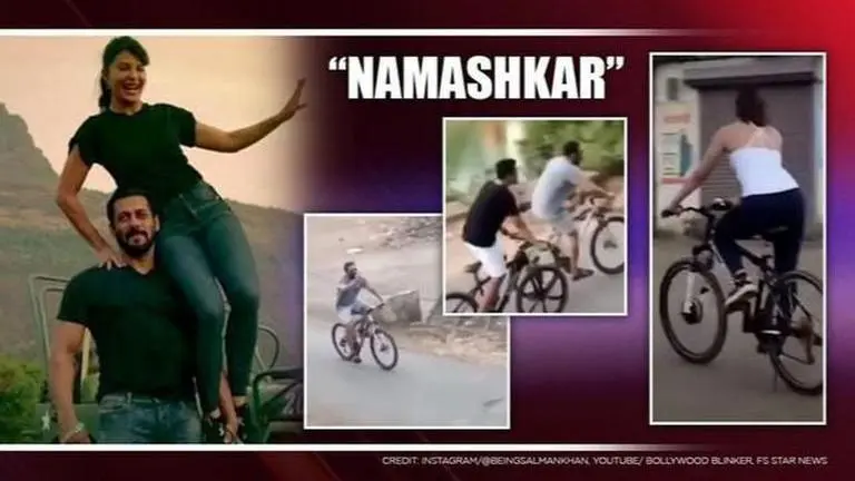 Salman Khan, Jacqueline Fernandez spotted cycling near his farmhouse; locals excited Salman Khan, Jacqueline Fernandez spotted cycling near his farmhouse, locals excited