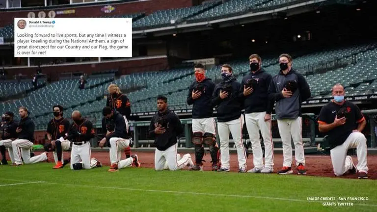 Donald Trump slams Giants for kneeling during national anthem, MLB lends support to Giants Donald Trump