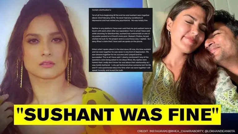 Ankita Lokhande rubbishes Rhea's claims, says 'Sushant wasn't depressed while with me' Rhea Chakraborty's interview prompts Ankita Lokhande to release 'clarifications'
