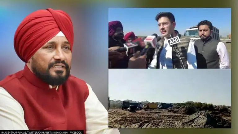 AAP's 'exposes' sand mafia in Punjab CM Channi's constituency, conducts live raid Raghav Chadha, Charanjit Channi