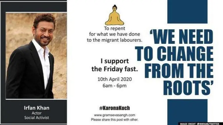 Irrfan Khan supports Friday fast to show solidarity towards migrant workers on April 10 Irrfan Khan