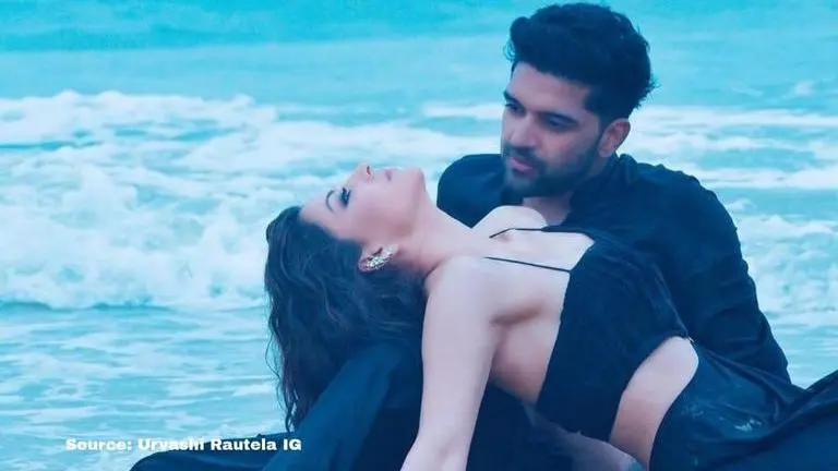 Urvashi Rautela falls during Doob Gaye shoot, Guru does push-ups by the sea; Watch BTS Source: Urvashi Rautela IG