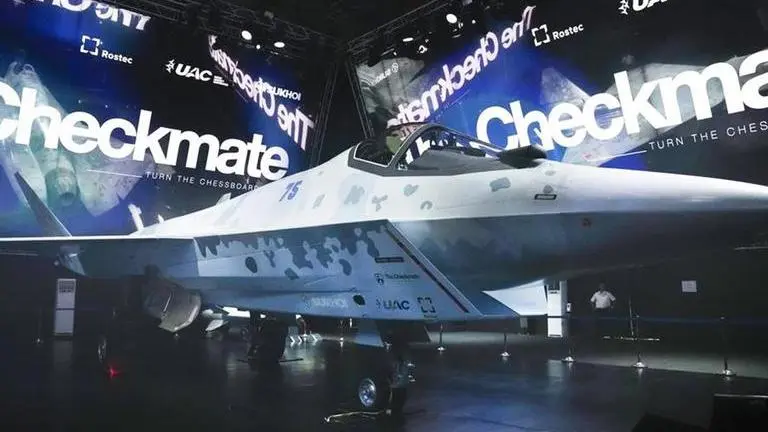 Russia displays fifth generation warplane Sukhoi Su-75 Checkmate at Dubai airshow UAE