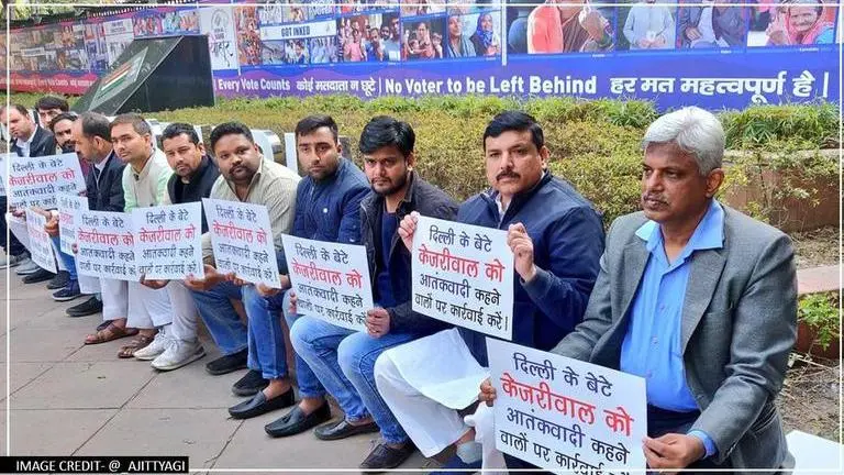 AAP leaders protest outside EC office demanding FIR against Verma