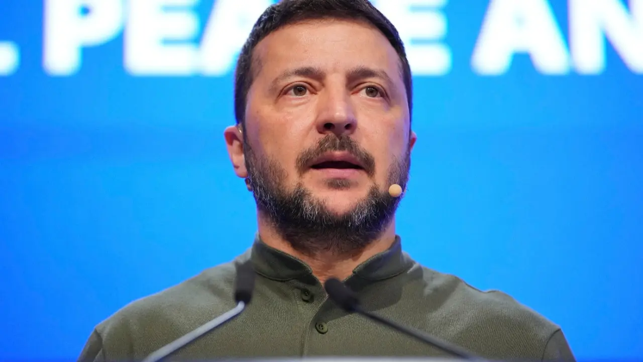 Ukraine's President Volodymyr Zelenskyy speaks during the 21st Shangri-La Dialogue summit at the Shangri-La Hotel in Singapore, June 2, 2024.