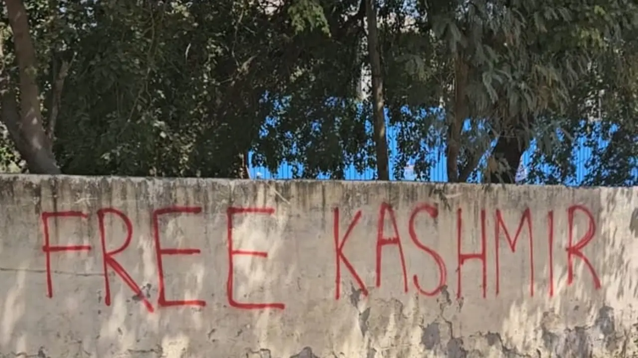 Graffiti Slogans Reading 'Free Kashmir' Surfaces On a Wall in Delhi's Dwarka free kashmir