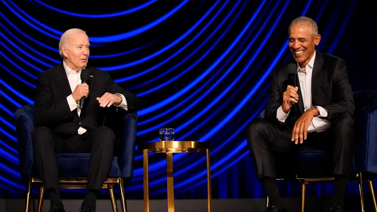 President Joe Biden speaks during a campaign event with former President Barack Obama at the Peacock Theater, June 15, 2024, in Los Angeles.