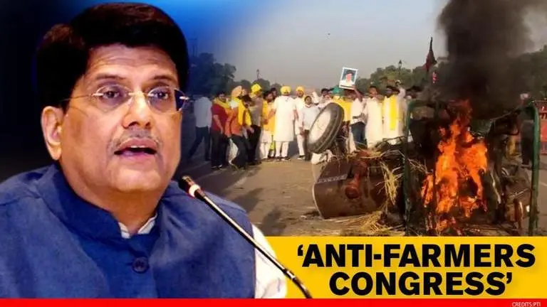 Piyush Goyal slams 'Enemy of farmers' Congress over tractor burning at India Gate Congress