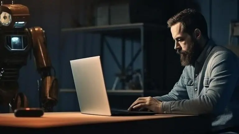 'ChatGPT will not take your jobs, someone who knows how to use it, will': AI Expert Man, laptop, robot