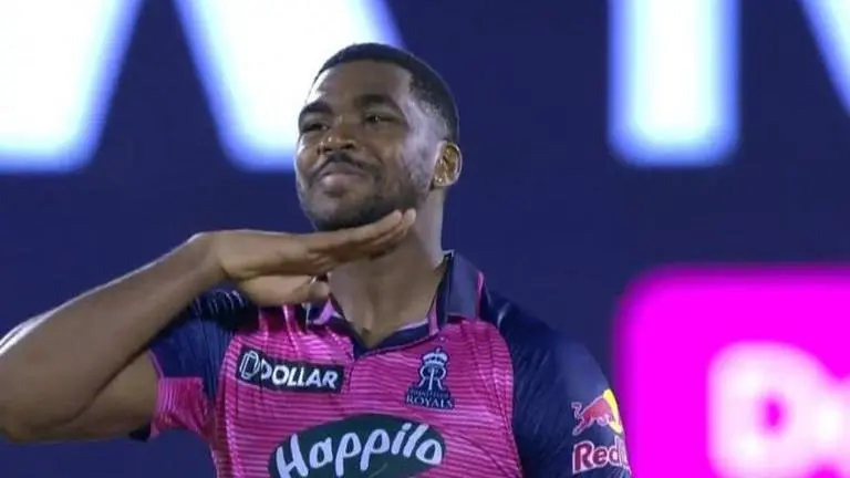 IPL 2022: Obed McCoy does signature 'Pushpa' step after winning match for RR; WATCH IPL 2022 Obed McCoy Pushpa celebration