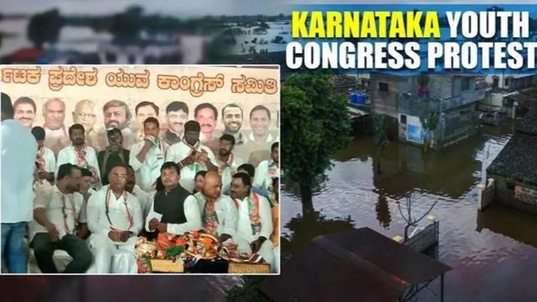 Youth Congress stages protest against Govt over floods in Karnataka Youth Congress