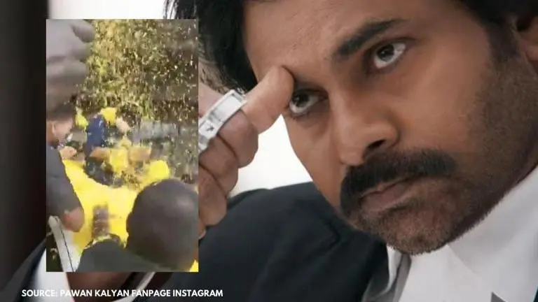 Pawan Kalyan's fans shower him with flowers during a rally in Tirupati; Watch Pawan Kalyan