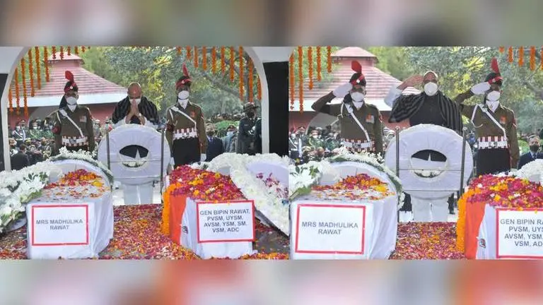 IAF chopper crash: Rajnath Singh pays his final respects to CDS Bipin Rawat, his wife Rajnath Singh