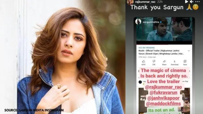 Roohi trailer starring Rajkummar praised by actor Sargun Mehta, says 'Its not an ad' roohi trailer