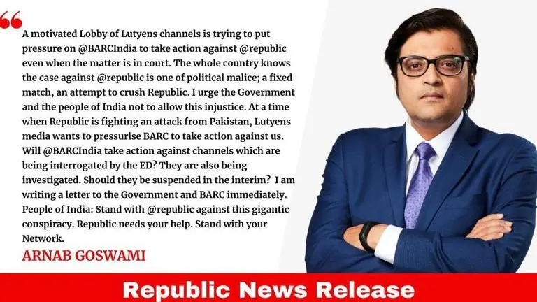 Arnab Goswami fires statement on NBA's attempts to pressurise BARC against Republic Arnab Goswami