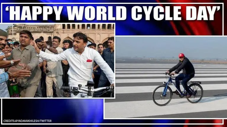 Akhilesh Yadav takes cycle ride on World Bicycle Day, commemorates Samajwadi party symbol World Bicycle Day