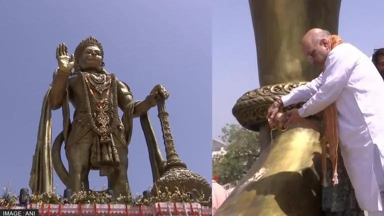 Amit Shah unveils 54-feet tall statue of Lord Hanuman at Gujarat's Sarangpur Temple Amit Shah